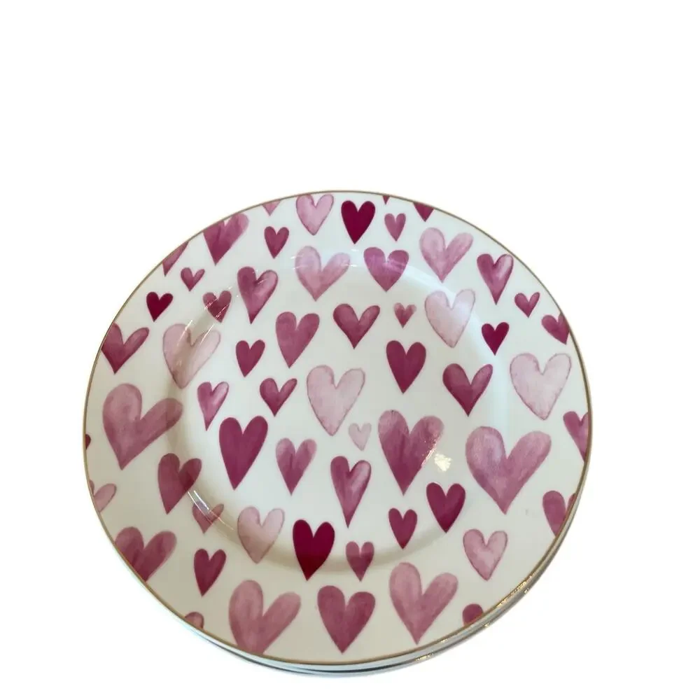 4 Grace Teaware Porcelain Pink & White Valentine's Day Heart 8in Salad Plates